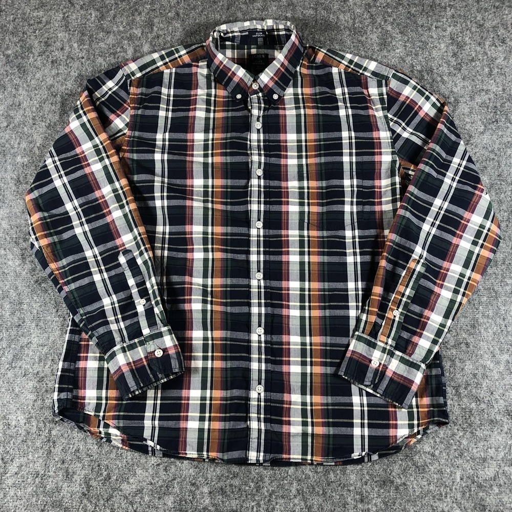 J.Crew Shirt Mens XL Plaid Flex Washed Slim‎ Untucked Button Down Long Sleeve